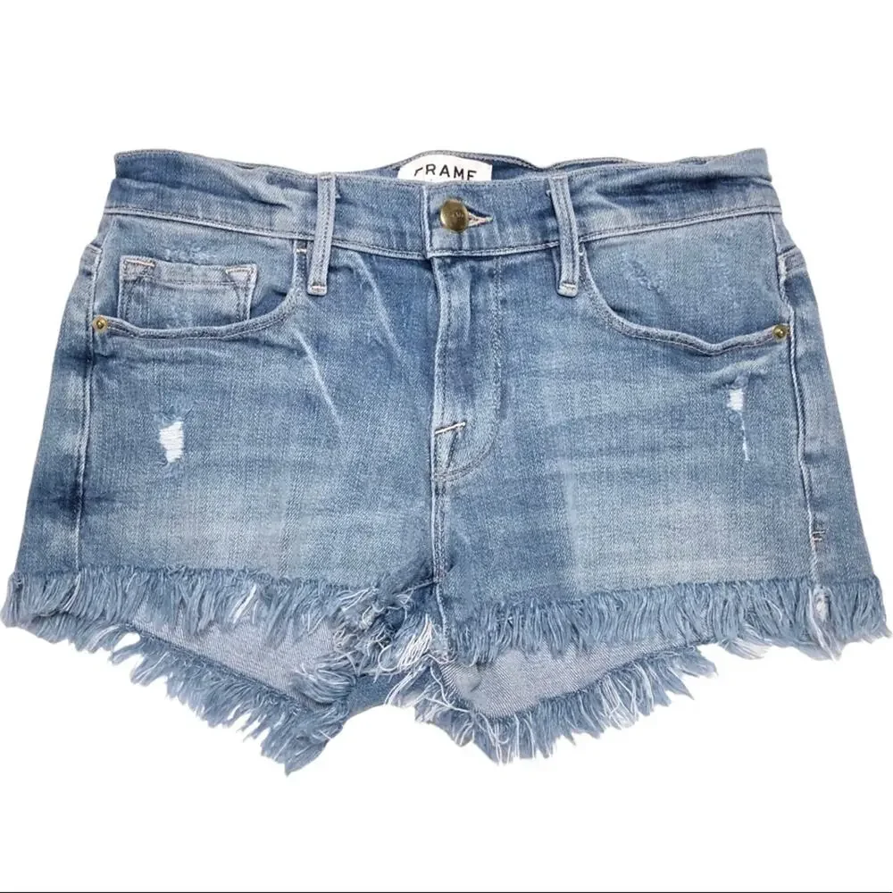 FRAME Denim Le Cutoff distressed frayed denim shorts Size 24